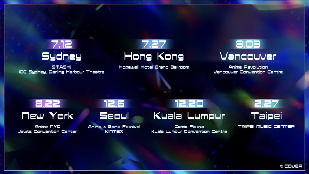 hololive_En's tweet image. 🌐hololive STAGE World Tour’25 -Synchronize!-🌐
New Tour Venues & Guests Revealed! 🎉
Tour Venues Unlocked:
Seoul (Anime X Game Festival), December 6, 2025.
Kuala Lumpur (Comic Fiesta), December 20, 2025.
Taipei, February 27, 2026
Get ready! These events will be featuring…