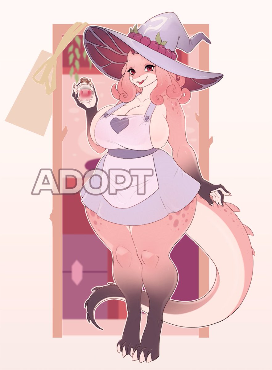 Knightdd3's tweet photo. Adopt 

I wanted to draw something related to the Halloween theme, but at the same time I was in the mood for something cute and pink. It turned out to be a homely, sweet witch. Would you risk drinking her potion? ^^

Link to the auction in the comments https://t.co/ZEfHXJEfY0