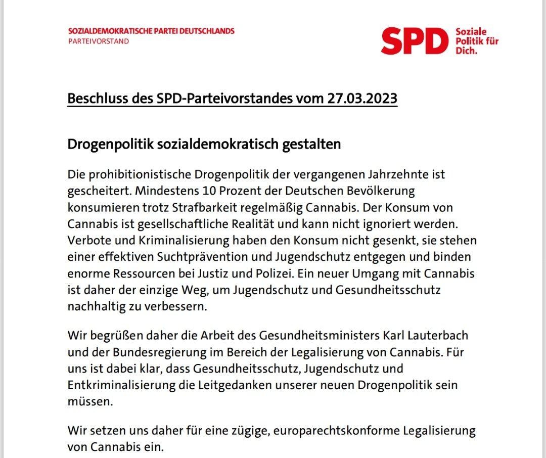 Clubs und Modellprojekte werden massivst ausgebremst - die medizinische Versorgung der Patientinnen und Patienten soll erschwert werden.
Bilderbuchartige Vorbereitung einer europarechtskonformen Legalisierung von #Cannabis <a href="/spdbt/">SPD-Fraktion im Bundestag</a> <a href="/spdde/">SPD Parteivorstand 🇪🇺</a> <a href="/larsklingbeil/">Lars Klingbeil 🇪🇺</a> 🤡

#MehrSchwarzmarktWarken