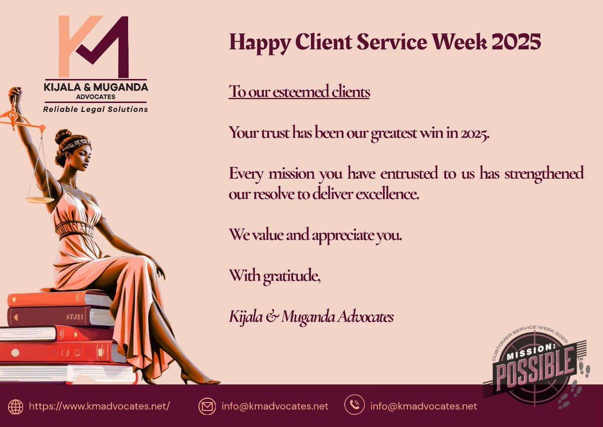 KijalaMuganda's tweet photo. Happy Client Service Week
#kmadvocates https://t.co/K8dIxze7JB