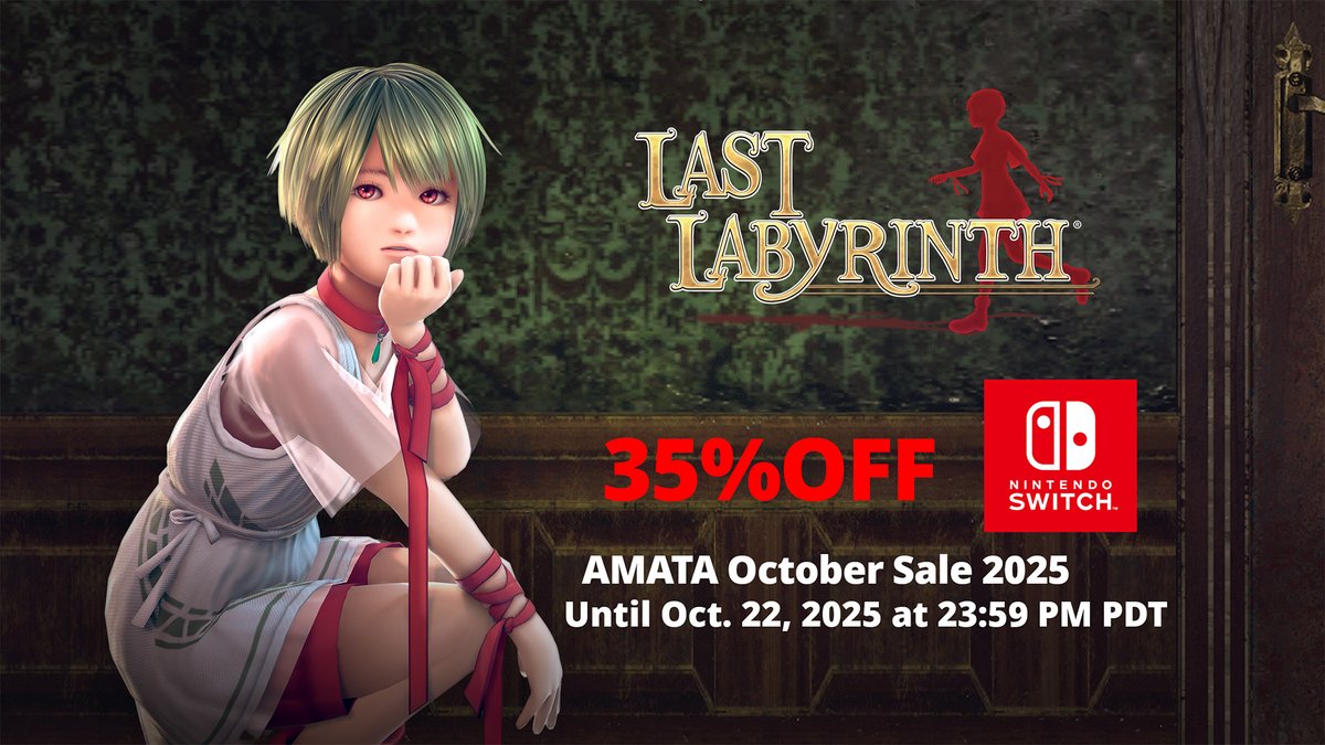 LastLabyrinthEN's tweet image. [Sale]AMATA October Sale 2025!
#LastLabyrinth ✨on sale✨ at Nintendo eShop!
📌Until Oct. 22, 2025 11:59 PM PDT
Details▶️ nintendo.com/us/store/produ…