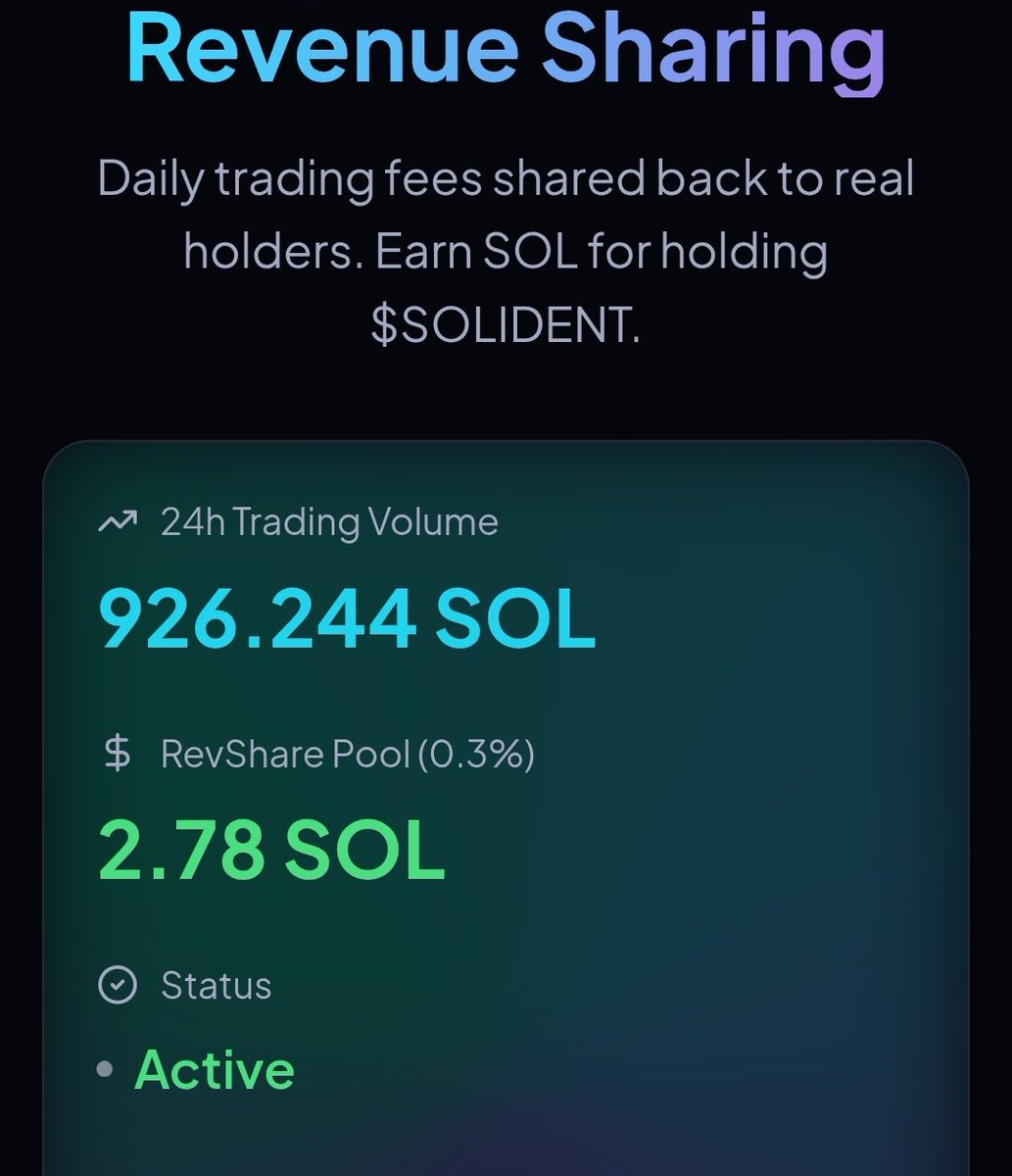 solidentxyz's tweet photo. Good morning, $Solident holders ☀️
Our team is fully focused on delivering the RevShare system today.
Please give us a few hours to finalize everything and ensure the process runs smoothly.
#Solident #Solana #DeFi #Biometrics #RevShare https://t.co/aKqDk8fcMo