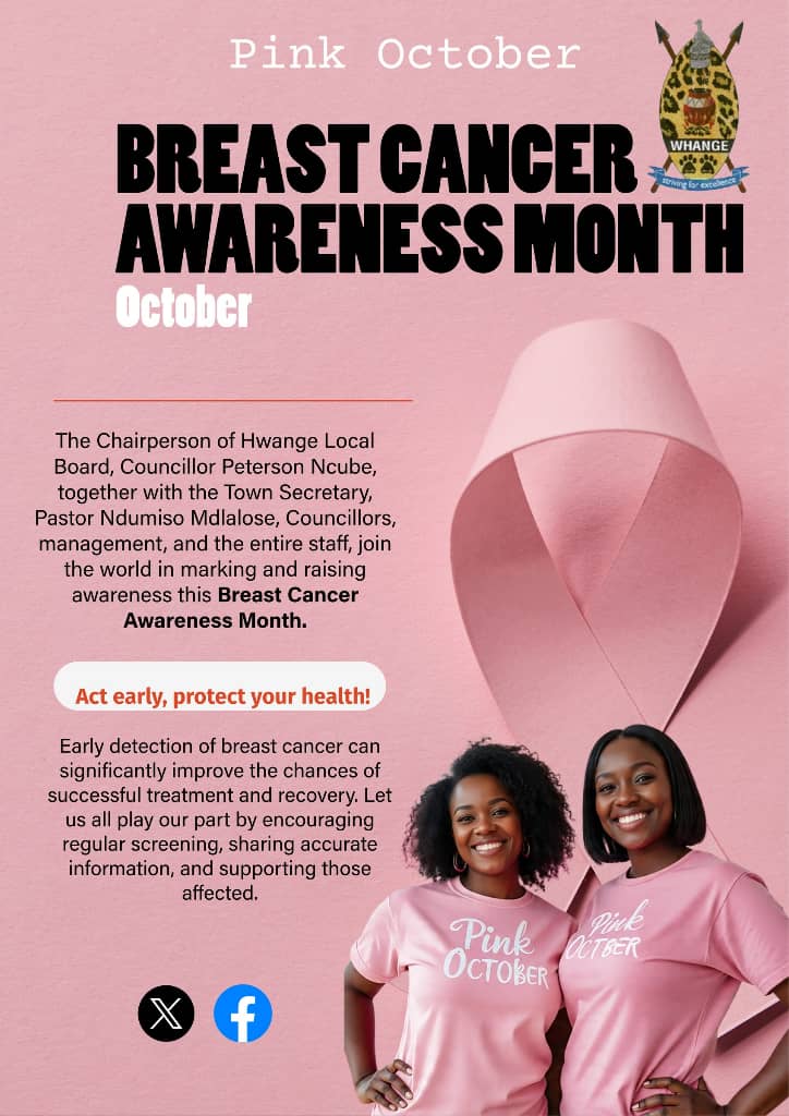 Hwange Local Board joins the global community in commemorating Breast Cancer Awareness Month, standing in solidarity with all those affected and raising awareness on the importance of early detection and treatment #BreastCancerAwareness #Hwange #PinkOctober <a href="/MoHCCZim/">Ministry of HealthZW</a> <a href="/Vostile1/">Vostile</a>