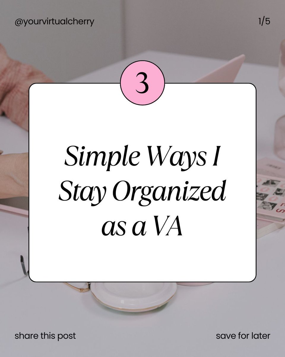 _virtualcherry's tweet photo. Wonder how VAs get so much done? It comes down to solid systems.

I'm sharing 3 simple organization hacks that are total game-changers for productivity. Check them out! 👇

#YourVirtualCherry #StayOrganized #VirtualAssistantTips #RemoteWork https://t.co/iGjn8EZwST