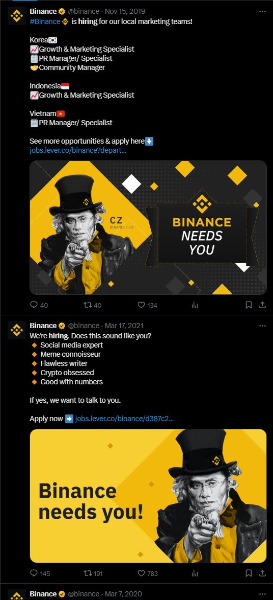 bananatzzy's tweet photo. Whenever binance is hiring, they post an image of CZ as Uncle Sam. Why not run 叔叔CZ (Uncle CZ)

https://t.co/zWNrxwjO6S https://t.co/KqqD1IUKaR
