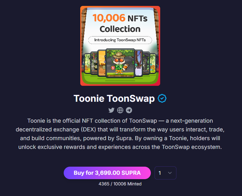 toonswapsupra's tweet photo. There are still 3 @SUPRA_Labs Elite #Toonies up for grab under the same mint mechanism. Every 33 mints will increase 0.01% Elite minting chance.

First Elite #Toonie Mint Chance increase will be on #4374 mint which is 9 more to go.

Mint here 👇
https://t.co/uAjheReZbk https://t.co/mD4YR0cjXj