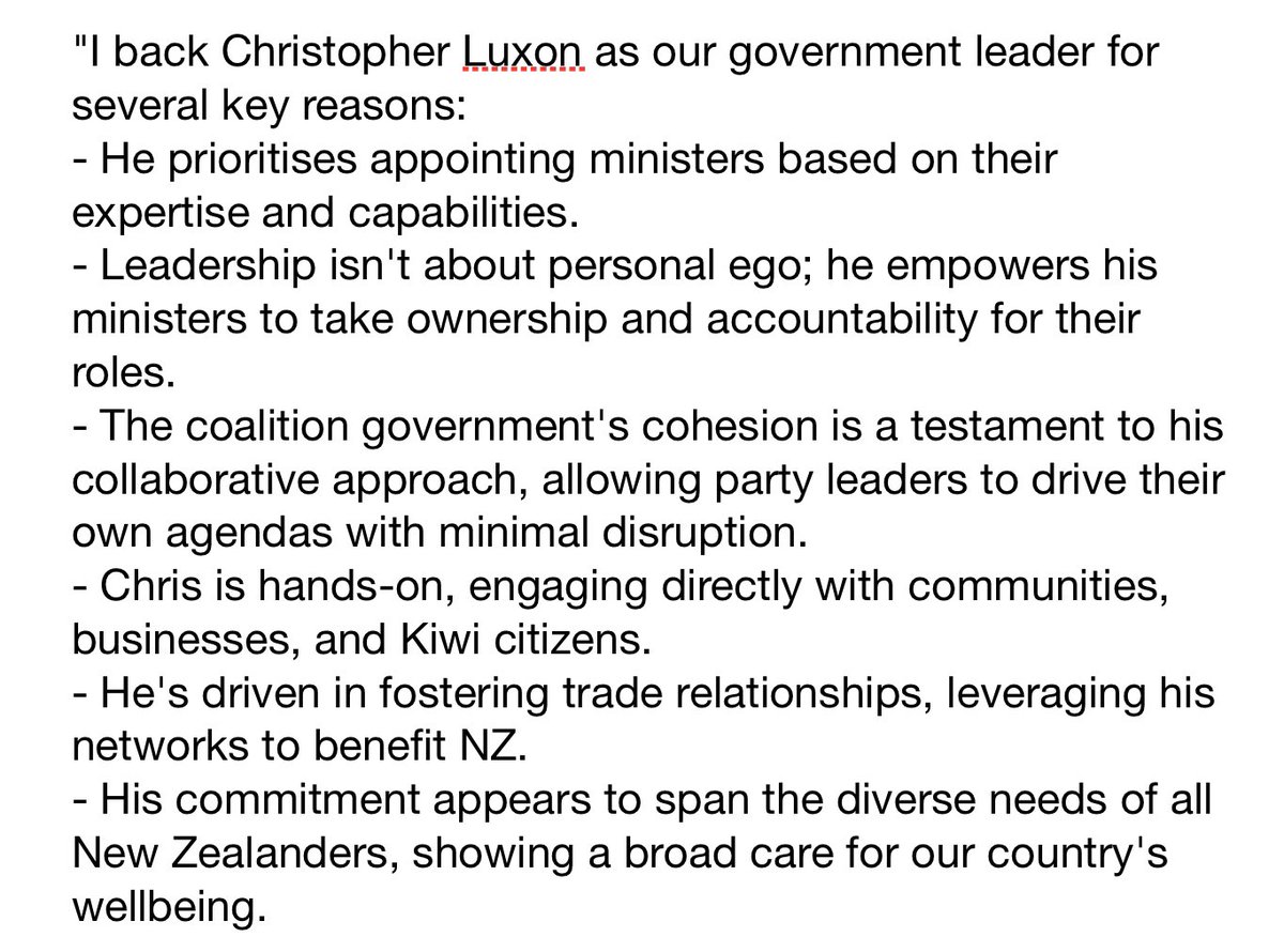 Pukeko65's tweet photo. Decided to write up some points for people who are calling Luxon useless. I think kiwis need to think differently about our leaders, it’s not a populist role like the USA https://t.co/FIIAgkJwc5