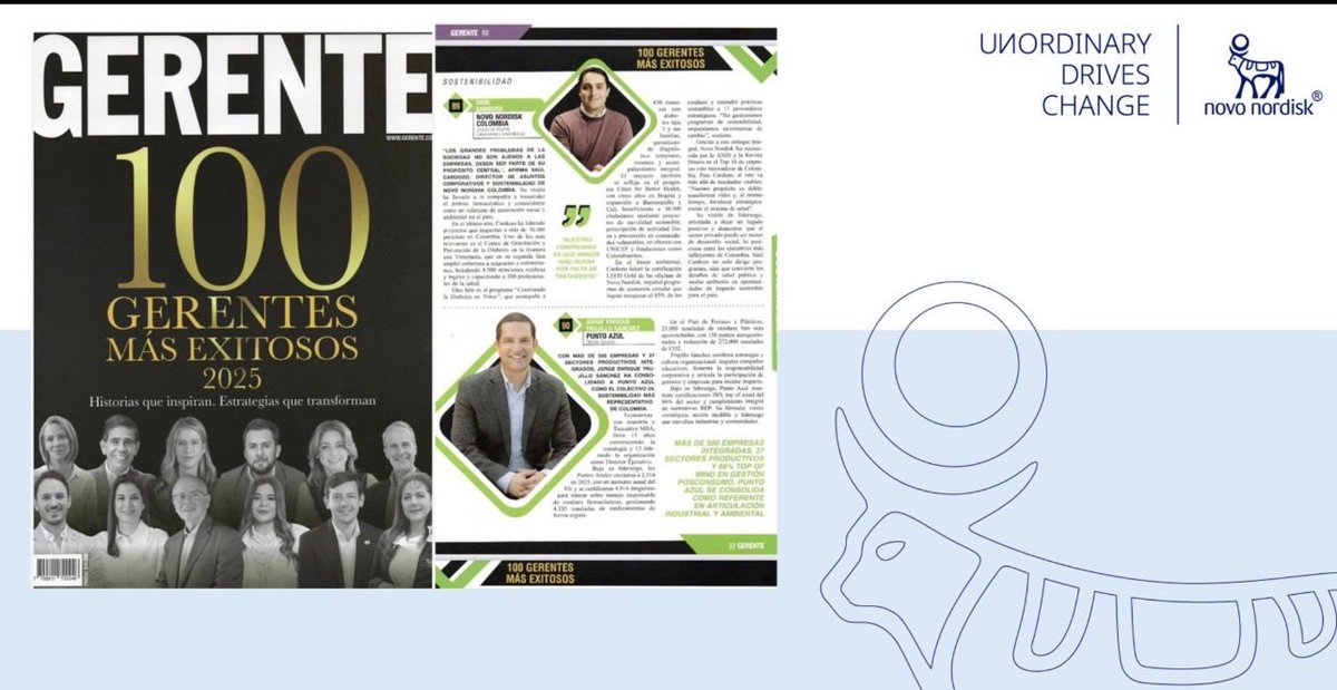 Arrancando octubre con muy buenas noticias! Muy orgulloso de este reconocimiento por parte de la revista <a href="/GerenteCo/">Revista GERENTE</a>, al incluirme en el listado de los 100 gerentes más exitosos en Colombia.

Un compromiso a seguir construyendo esta historia muy #Unordinary en <a href="/novonordisk/">Novo Nordisk</a>