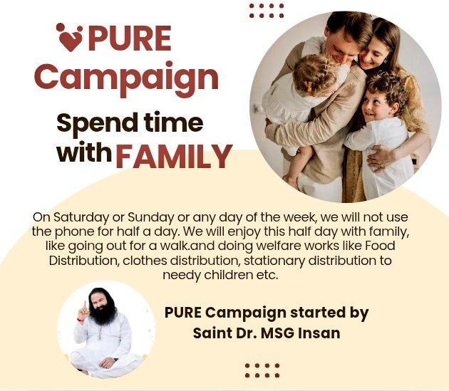 simran_simu328's tweet photo. Saint Dr. Gurmeet Ram Rahim Singh Ji Insan says that we should spend time with our family. Don't use your phone every Saturday and Sunday and spend that time with your family. By doing all this, love and understanding also increase in family's.  
#PureCampaign https://t.co/i8BoZYaJkV