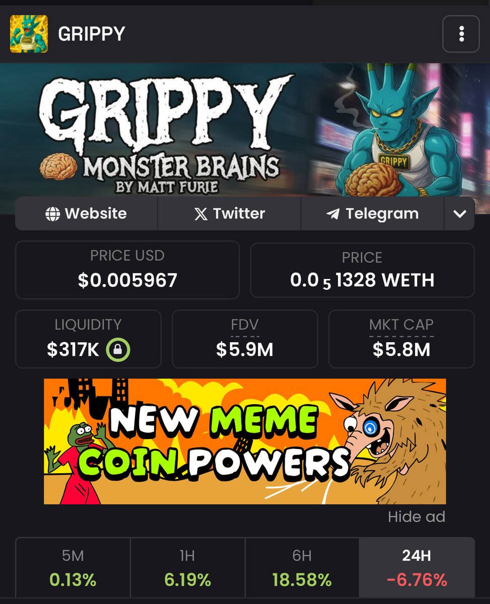 I think $GRIPPY is ready for another huge leg up.

Team is cooking, strong narrative and definitely one to hold for when base or matt furie season comes back.

God candle loading nfa… <a href="/KINGGRIPPY/">GRIPPY</a> 

0x24f883b8157956101bB6a52eFf94d3aE8188e890