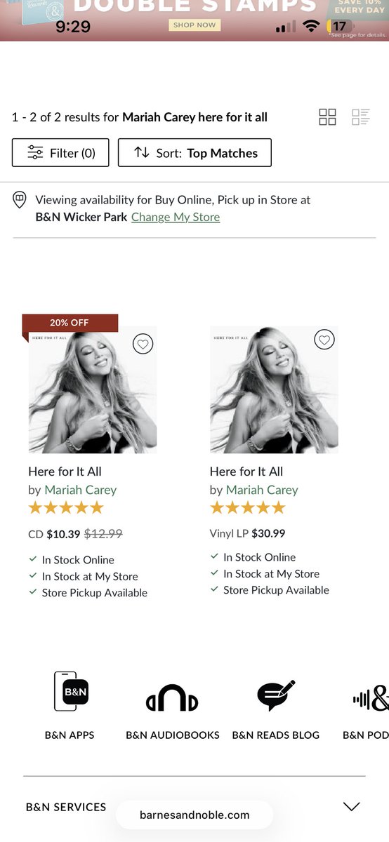 mchowes's tweet photo. @LegendaryTingz @MariahCarey @TheGamma @LarryJackson @LA_Reid @MariahAlerts I also encourage everyone to check out Barnes and Noble’s website to find the nearest store that has it. I can see that my local store has both the CD and vinyl in stock. https://t.co/0TpfR9eg01 https://t.co/a2GdrJNAwB