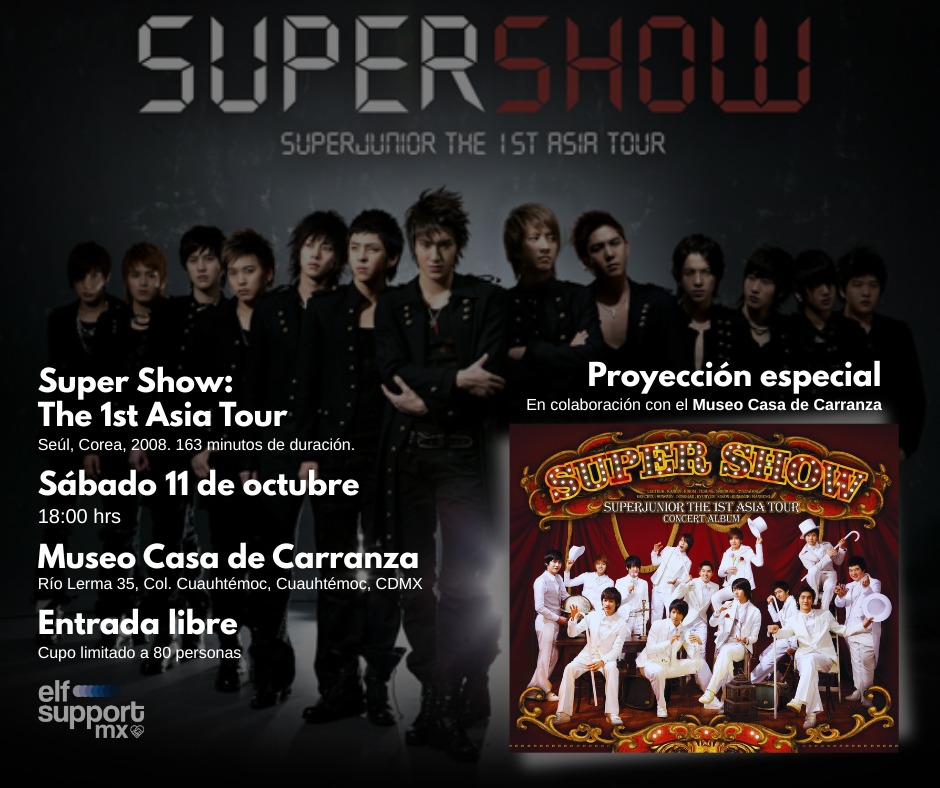 elfsupportmx's tweet image. [PROYECTO ESPECIAL]
El sábado 11 de octubre llevaremos a cabo una proyección especial del primer Super Show.

ELF, te esperamos en el Museo Casa de Carranza. ¡La entrada es libre! 
El cupo es de 80 personas.
¡Se permiten lightsticks, dolls e intercambio de freebies!