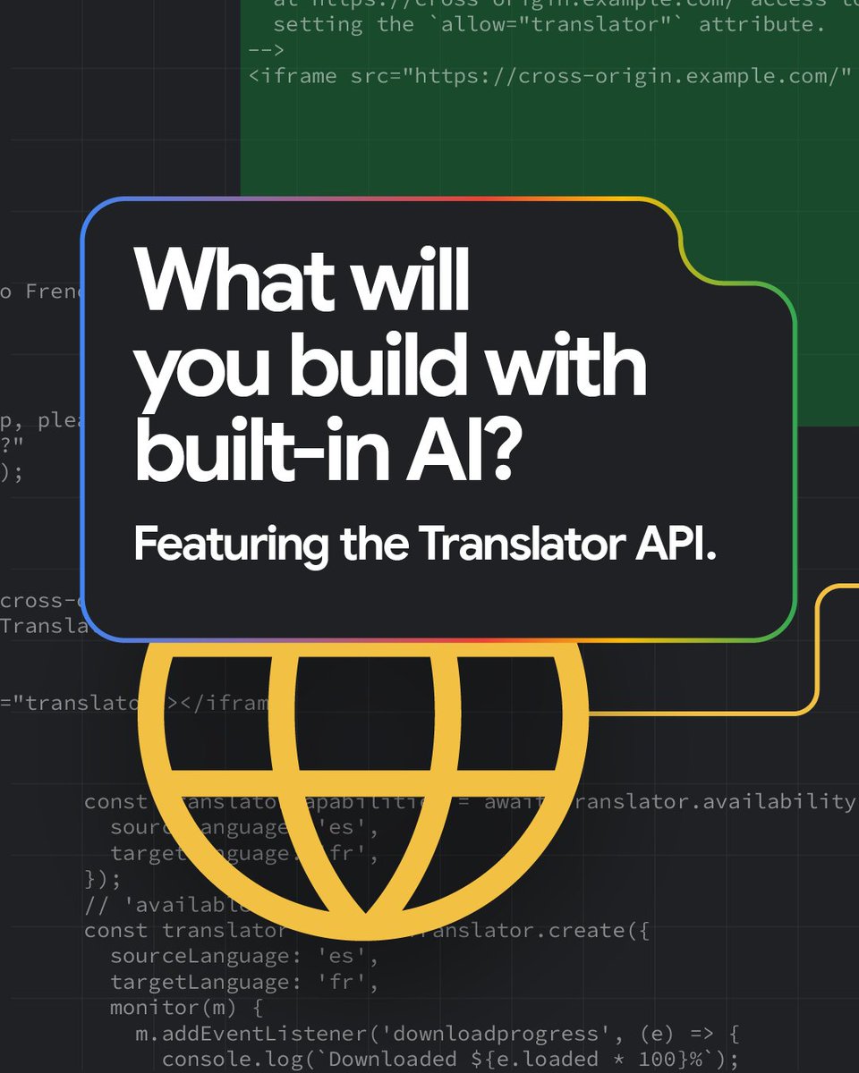 ChromiumDev's tweet image. User speaking one language 🤝 agent speaking a different language.
This is possible with the Translator API. Power your support chat so users can write in their first language while your site translates it for your agent.
Enhance your chat experience → goo.gle/3Ik3Vab