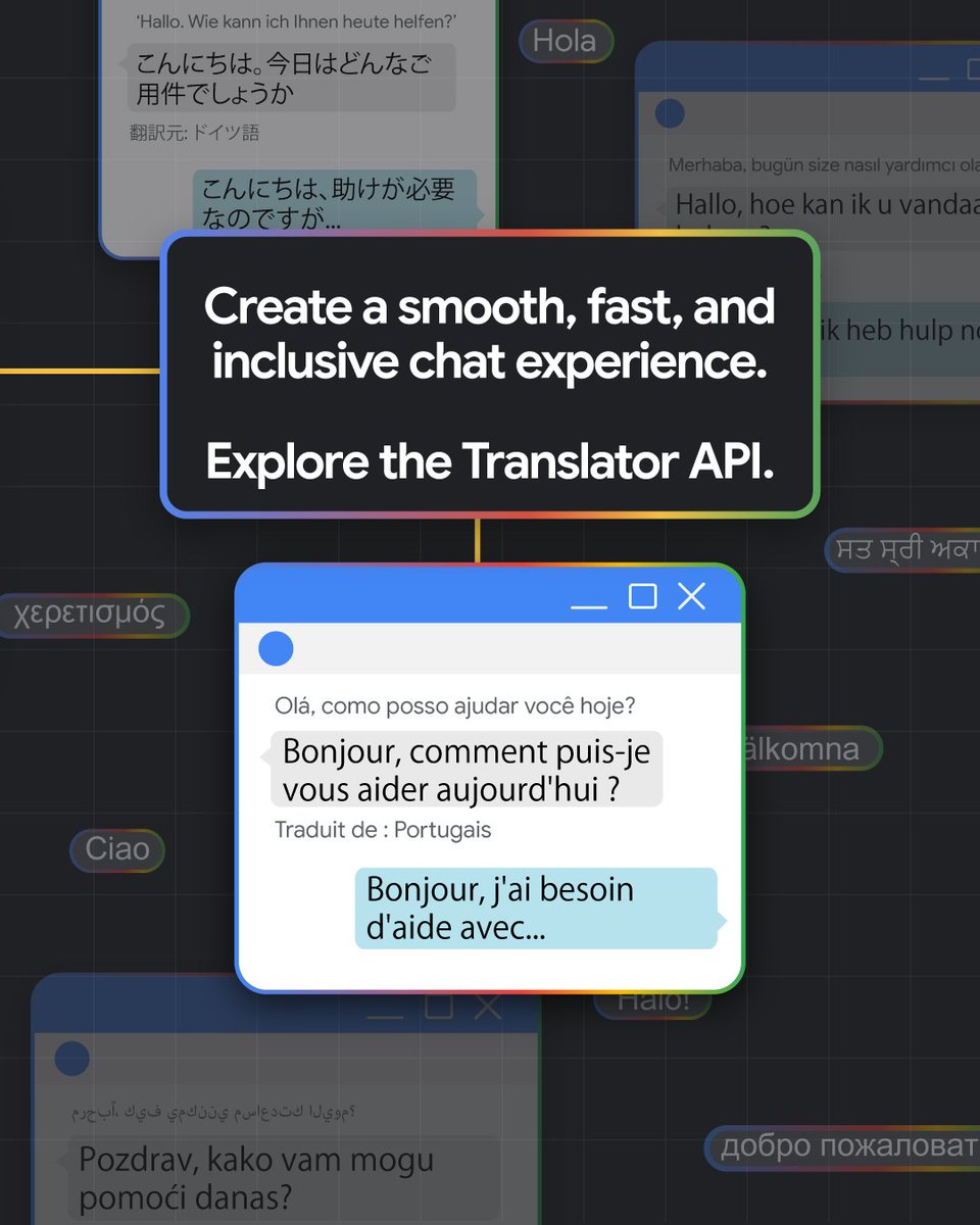 ChromiumDev's tweet image. User speaking one language 🤝 agent speaking a different language.
This is possible with the Translator API. Power your support chat so users can write in their first language while your site translates it for your agent.
Enhance your chat experience → goo.gle/3Ik3Vab