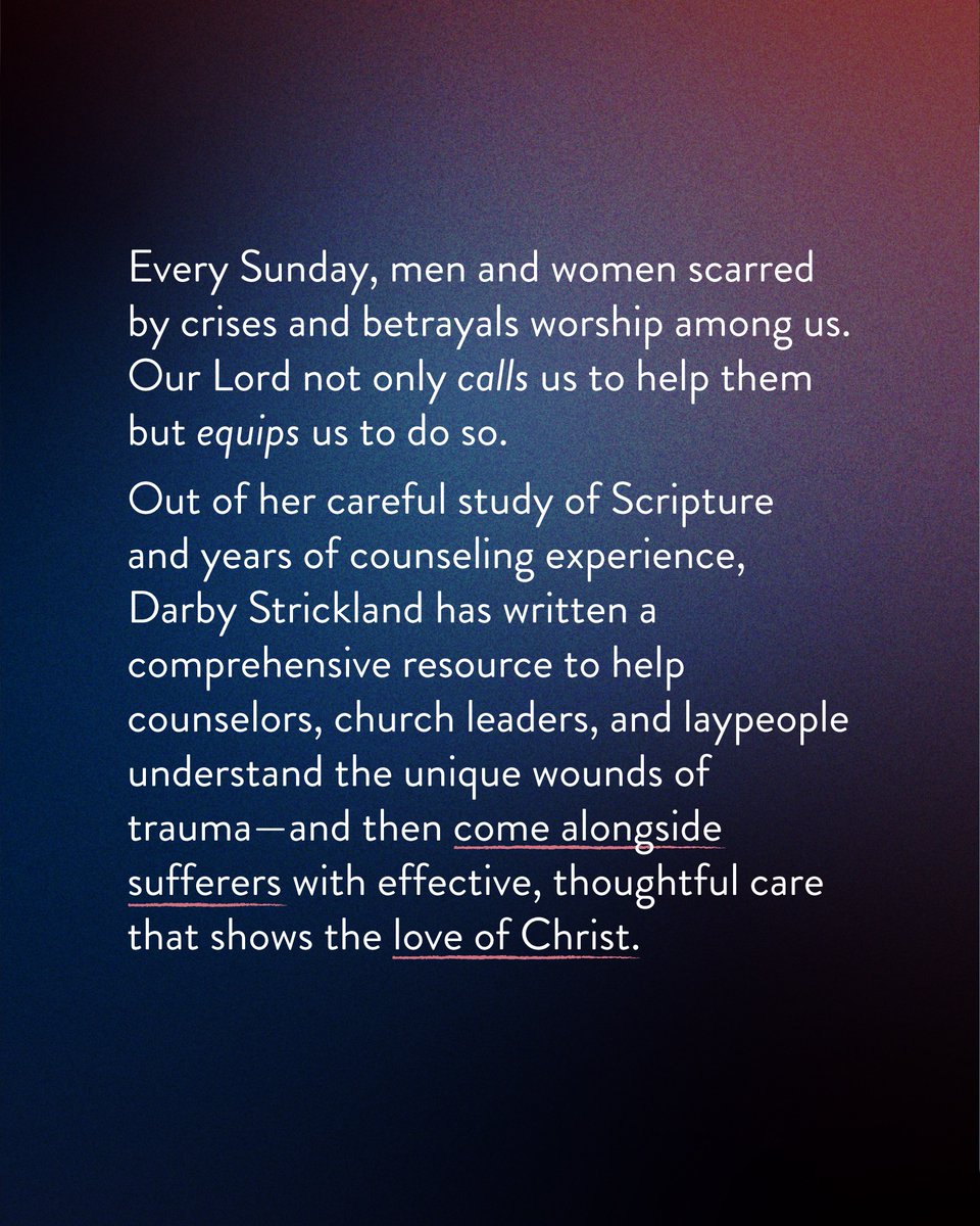 Now available from <a href="/DarbyStrickland/">Darby Strickland</a>: "When It's Trauma: A Biblical Guide to Understanding Trauma and Walking Faithfully with Sufferers."

prpbooks.com/book/when-its-…
