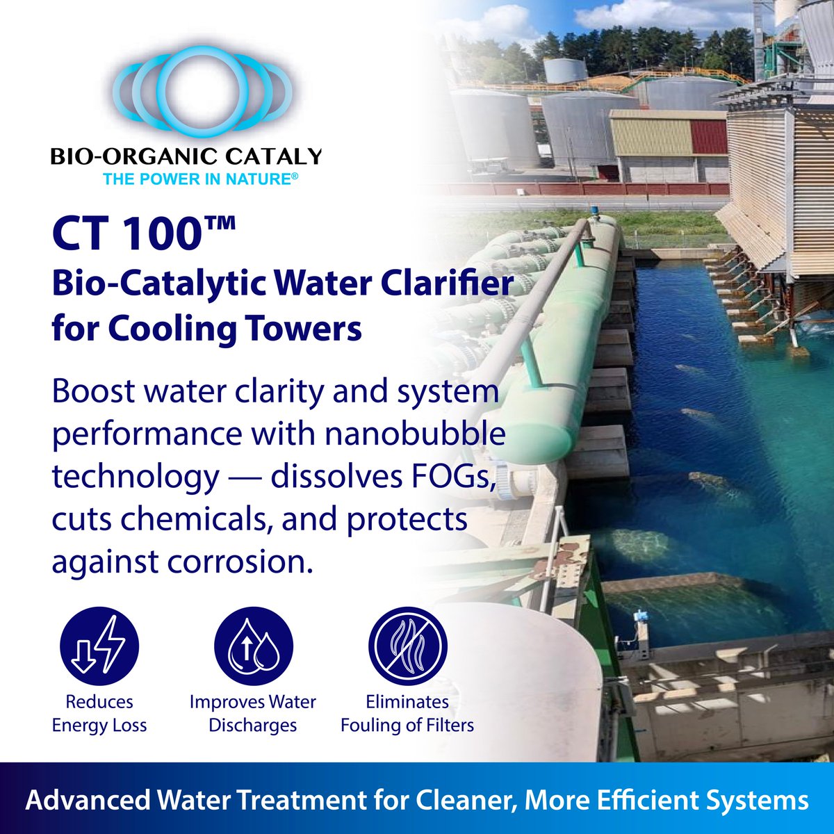 💧CT 100 enhances water clarity, dissolves FOGs, and reduces chemical use. Powered by nanobubbles, it boosts oxygen transfer for cleaner, softer, corrosion-protected water.
🔗 bio-organic.com/cooling-towers/
#WaterTreatment #Nanobubbles #Sustainability #CleanWater #Innovation #FOGControl