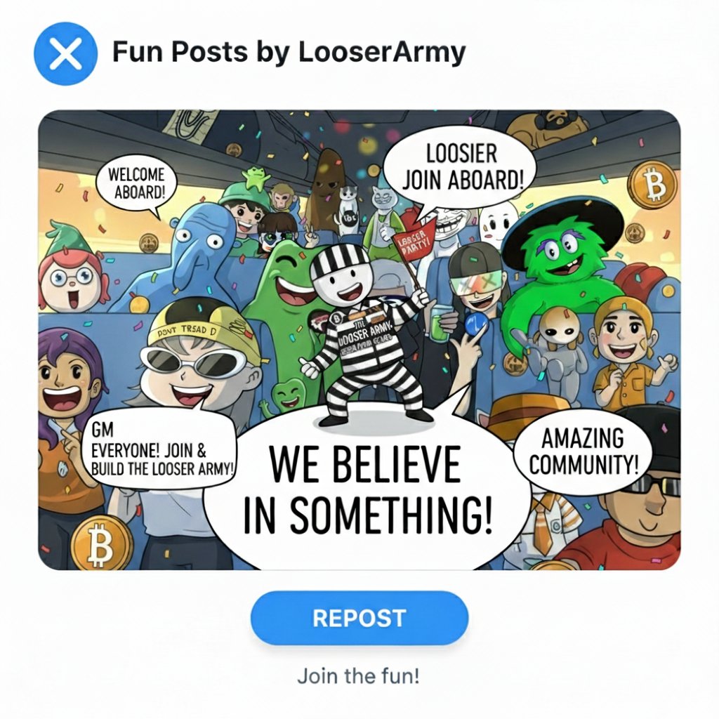 Looser_army's tweet photo. GM everyone

Let's all join together and keep building the LooserArmy into the best community out there. It's time to enjoy the party

​#LooserArmy #Community #JoinAboard #memecoins #Solana https://t.co/hFgMcAmmPL
