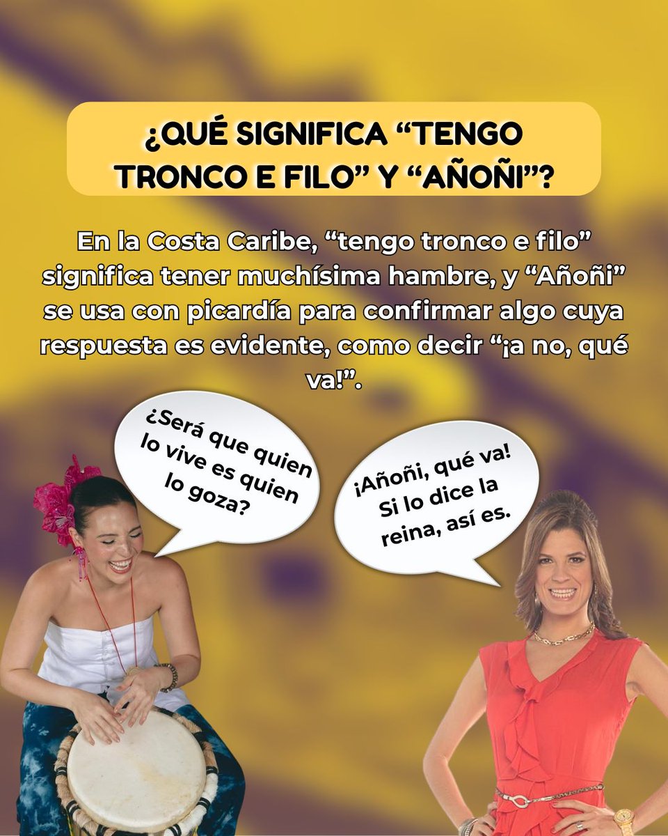 “Filo” significa apetito  y el “tronco e” se usa para exagerar, así que “tengo tronco e filo” quiere decir tener muchísima hambre . Mientras que “Añoñi” es una expresión para confirma algo cuya respuesta es evidente. 
#frasescosteñas #caribecolombiano #diccionariocaribe