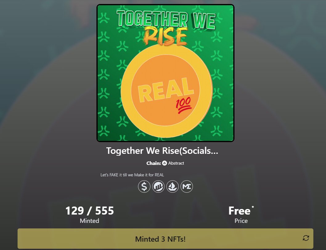 🎉 Just became the proud owner of the amazing NFT "Together We Rise(<a href="/socialsrising/">Socials Rising 🫵</a> 2 Year Anni…" on <a href="/AbstractChain/">Abstract</a>.

Explore the incredible collection here:
…ether-we-rise-socials-rising.nfts2.me