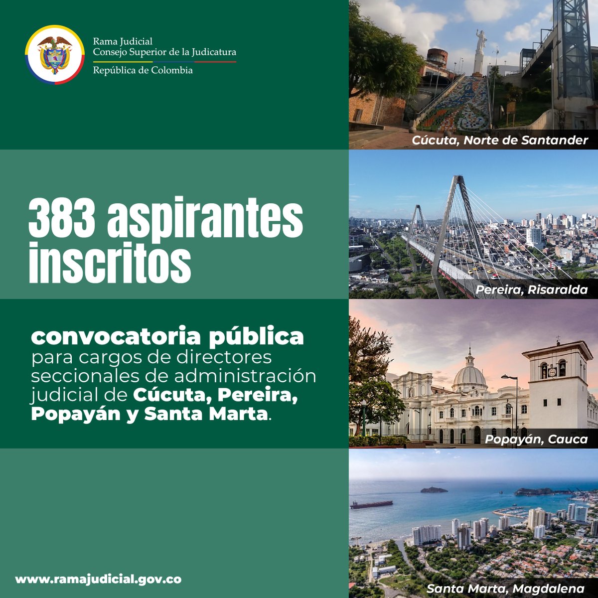 #ElecciónConTransparencia | El Consejo Superior de la Judicatura publica la lista de inscritos a la convocatoria pública para los cargos de directores seccionales de administración judicial de Cúcuta, Pereira, Popayán y Santa Marta.

Lista completa AQUÍ ➡️ acortar.link/c8uCfp