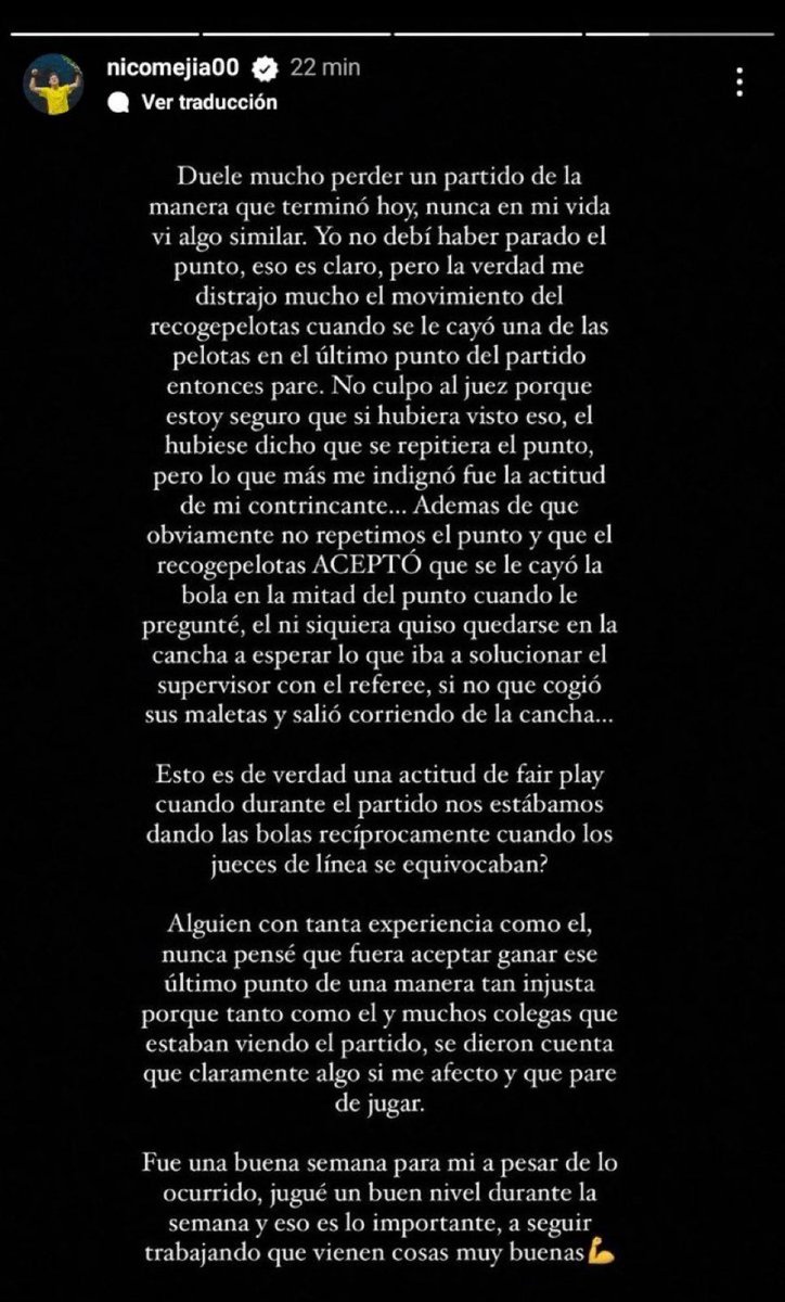 Recordemos que hace un par de años el propio Mejía salía a llorar fair play porque el rival (Varillas) no lo dejó repetir un punto donde cantó un let sin poder hacerlo. Hoy olímpicamente se hizo el desentendido. Poco coherente