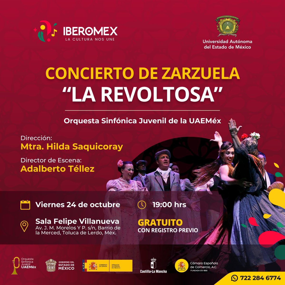 🎭 Éste viernes 24 de octubre se presenta el Concierto de Zarzuela “La Revoltosa” en la Sala Felipe Villanueva, con la Orquesta Sinfónica Juvenil de la <a href="/UAEM_MX/">UAEMéx</a> .

✨ La entrada es libre, pero el cupo es limitado

🔗 grafeno5.odoo.com/event/conciert…