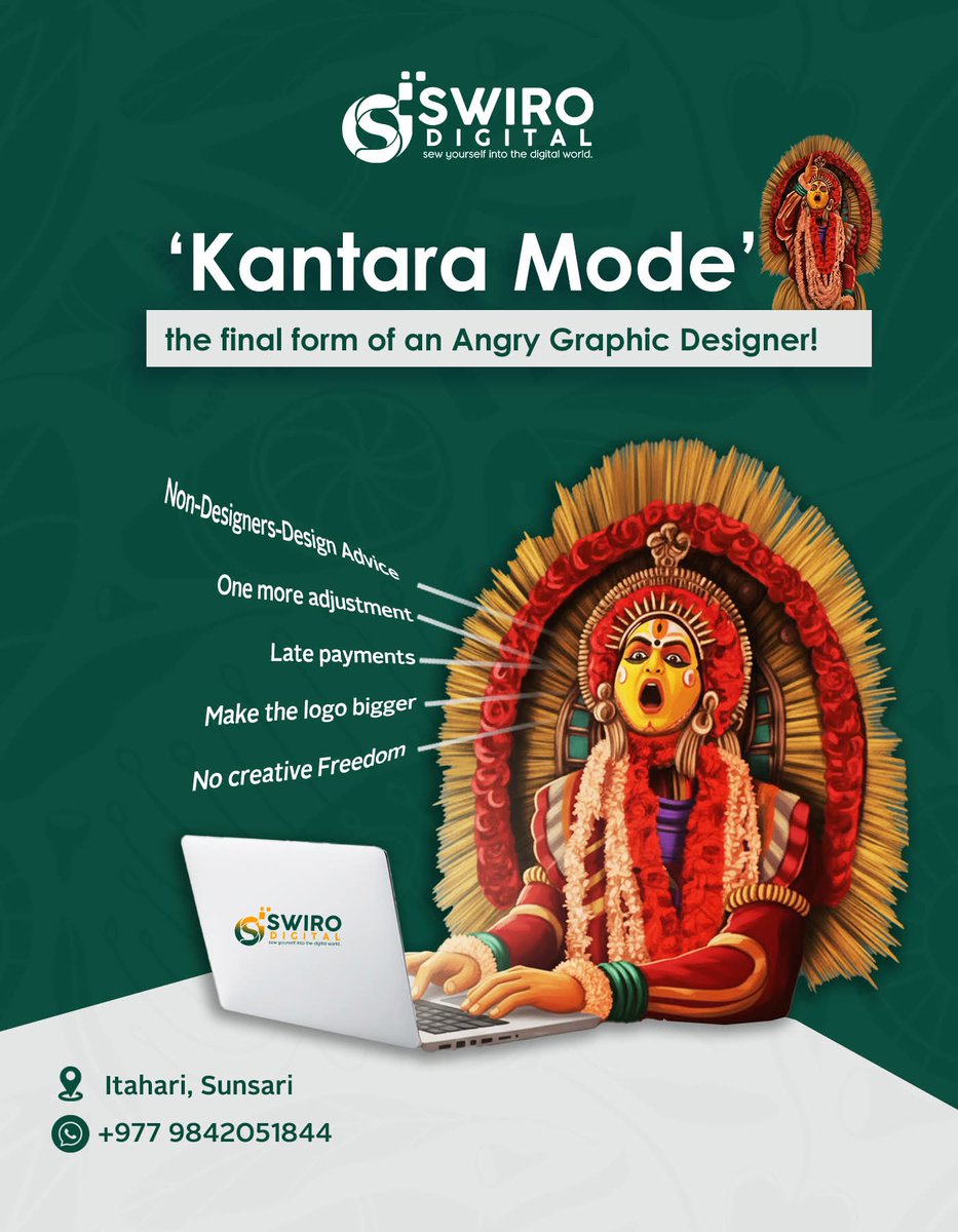 SwiroDigital's tweet image. 𝐖𝐡𝐞𝐧 𝐝𝐞𝐚𝐝𝐥𝐢𝐧𝐞𝐬 𝐜𝐥𝐨𝐬𝐞 𝐢𝐧, 𝐫𝐞𝐯𝐢𝐬𝐢𝐨𝐧𝐬 𝐦𝐮𝐥𝐭𝐢𝐩𝐥𝐲, 𝐚𝐧𝐝 𝐭𝐡𝐞 𝐜𝐥𝐢𝐞𝐧𝐭 𝐬𝐚𝐲𝐬, ‘𝐣𝐮𝐬𝐭 𝐦𝐚𝐤𝐞 𝐢𝐭 𝐩𝐨𝐩’ - 𝐭𝐡𝐚𝐭’𝐬 𝐰𝐡𝐞𝐧 𝐚 𝐠𝐫𝐚𝐩𝐡𝐢𝐜 𝐝𝐞𝐬𝐢𝐠𝐧𝐞𝐫 𝐞𝐧𝐭𝐞𝐫𝐬 𝐊𝐚𝐧𝐭𝐚𝐫𝐚 𝐌𝐨𝐝𝐞🔥💻
#SwiroDigital #KantaraMode