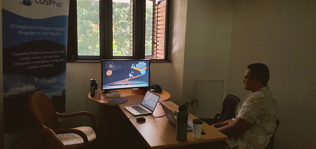 realPhilMalsale's tweet photo. SPREP- COSPPac new climatologist undergo a briefing with the COSPPac team this week. This includes COSPPac thematic areas, Seasonal predictions tools (SCOPIC, CliDE, CliDESc, ACCESS-S) and documentation, his Key Result Areas. and planning for next 12 months.
#COSPPac https://t.co/94V8PqWUnf