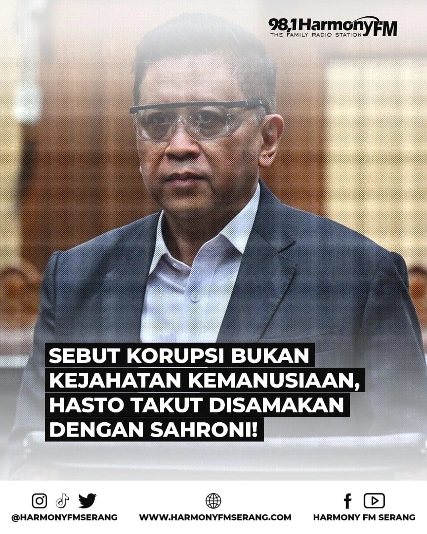 Pernyataan Hasto korupsi bukan kejahatan kemanusiaan dan gugatannya di MK terhadap UU Tipikor jelas jauh lebih jahat &amp; sistematis dibanding pernyataan Sahroni yg cuma spontanitas menjawab pertanyaan itu. Harusnya Sahroni yg takut disamakan dgn Hasto.

Menyapa kawan2 dunia maya..