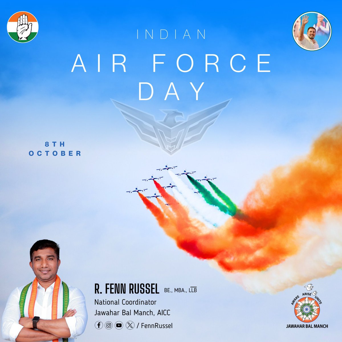 FennRussel's tweet photo. Today we celebrate Indian Air Force Day ✈️
A day to honor the courage, dedication, and sacrifice of the brave Air Warriors who safeguard our skies. They are the pride, strength, and inspiration of our nation. 🇮🇳

#IndianAirForceDay #AirForceDay #SaluteToAirWarriors #PrideOfIndia https://t.co/aRa1IqKkXf