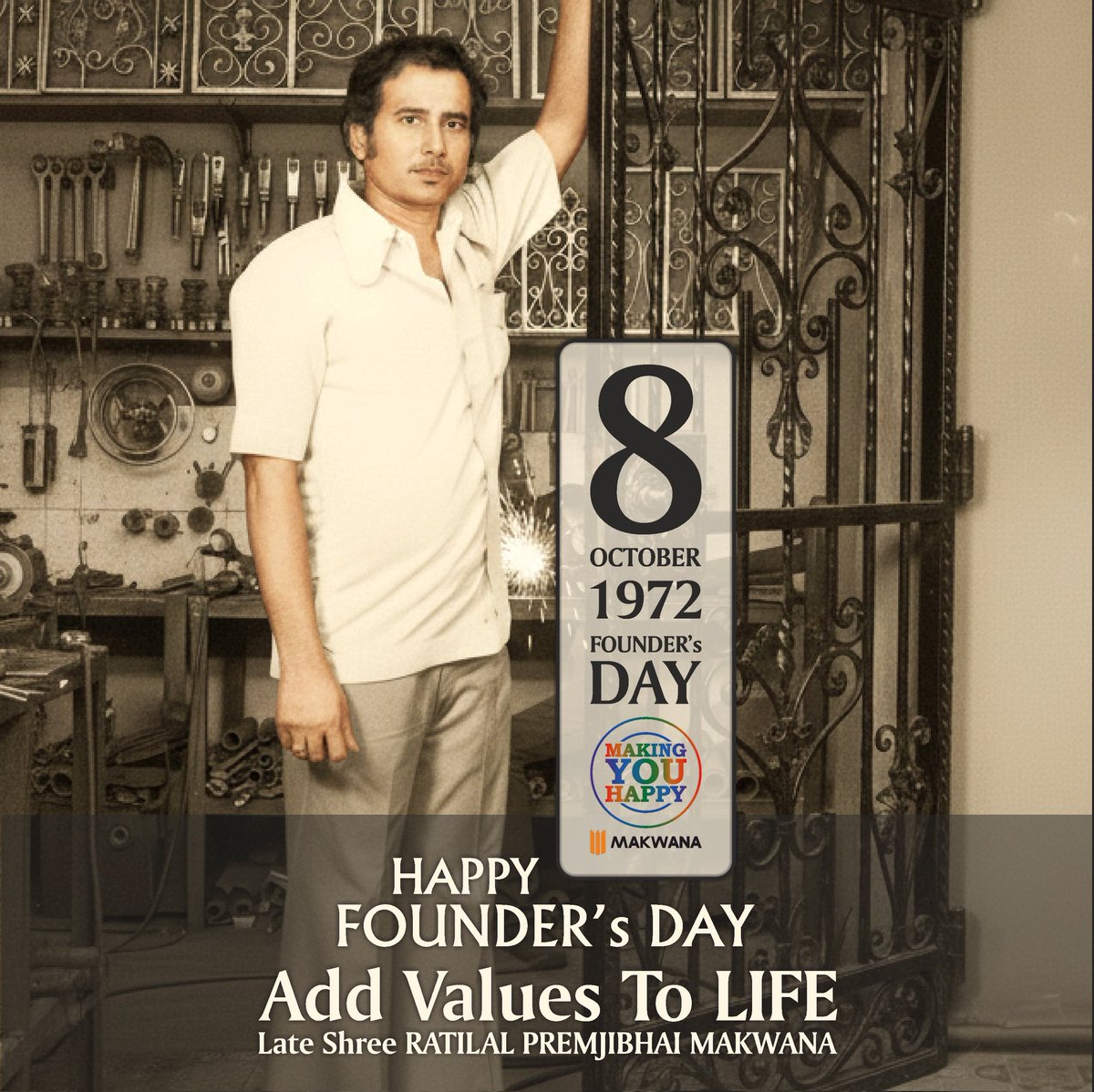 TheMakwanaGroup's tweet photo. ‘We must make sure that we add values to LIFE.’

‘Late Shree RATILAL PREMJIBHAI MAKWANA’
1st DECEMBER 1945 - 1st JUNE 2008
Founded The Makwana Group Of Companies
On 8th October 1972

#FoundersDay
#MakingYouHappy
#Makwana https://t.co/Mf9UObXmnC
