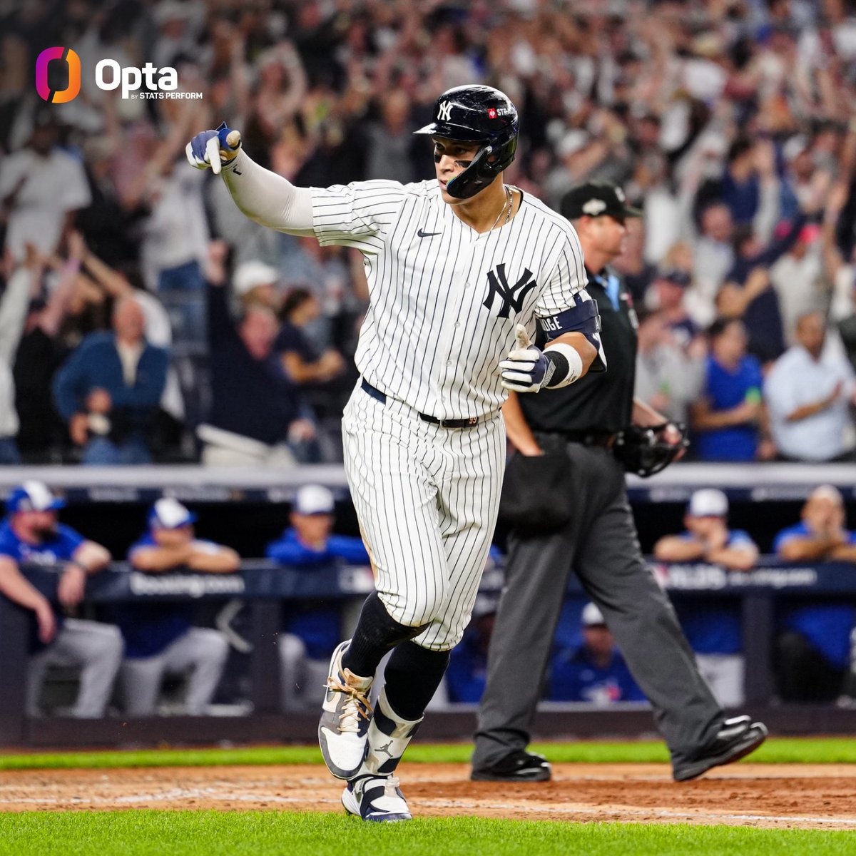 The <a href="/Yankees/">New York Yankees</a> are the first team in MLB postseason history to be down by 5+ runs and in danger of being swept and come back to win the game.

Teams had been 0-38 all-time when trailing by 5+ runs and trying to avoid a multi-game series sweep.