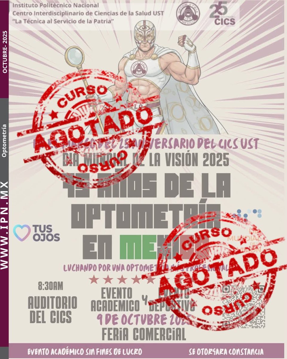 cicsust_ipn's tweet image. Agradecemos su interés en el evento para celebrar el "Día Mundial de la Visión" y 75 Años de la #optometria
⚠️El registro cerró al haber alcanzando el máximo de asistentes⚠️

#25AñosCICSUST 
#Huélum