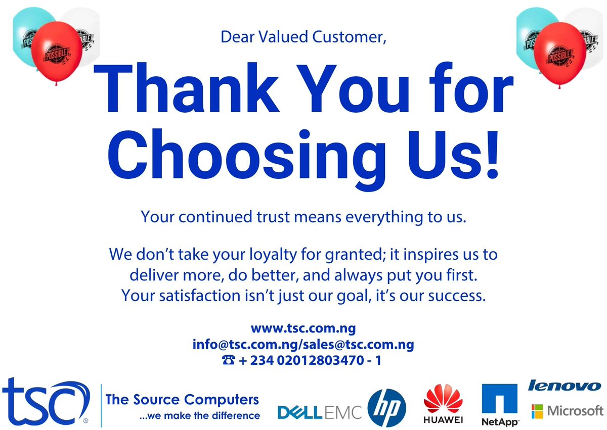 Thank you for staying with us! Your trust and loyalty continue to inspire us to serve you better every day.

At (TSC), we value your partnership and remain committed to delivering excellence always
#ThankYouForStayingWithUs
#CustomerAppreciation
#ThankYouFromTSC
#TogetherWeGrow