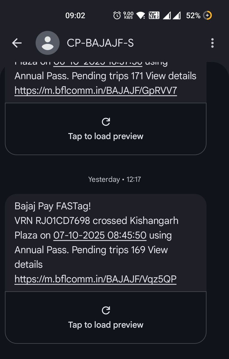 sunilmjadam's tweet photo. @Bajaj_Finserv @fastagofficial @NHAI_Official @nitin_gadkari @MORTHIndia @ANI Wrong tolls deducted for my car RJ01CD7698 (Kishangarh &amp; Thikariya – 07/10/25).
Car didn’t travel! Customer care takes only 1 toll complaint &amp; refunds ₹15 instead of restoring annual pass trips. https://t.co/TkgDq5uxRj