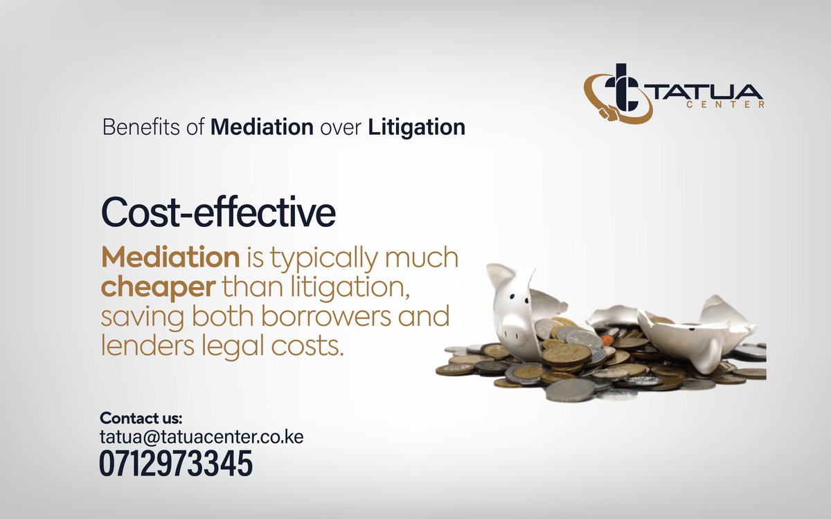 TatuaCenter's tweet photo. #Mediation is faster, simpler, and much cheaper than litigation, saving both borrowers and lenders costly court fees.

Resolve disputes efficiently. Choose mediation.

#Mediation #TatuaCenter #MediationWorks #CreditDisputes https://t.co/Z8U4Vi8Oc0
