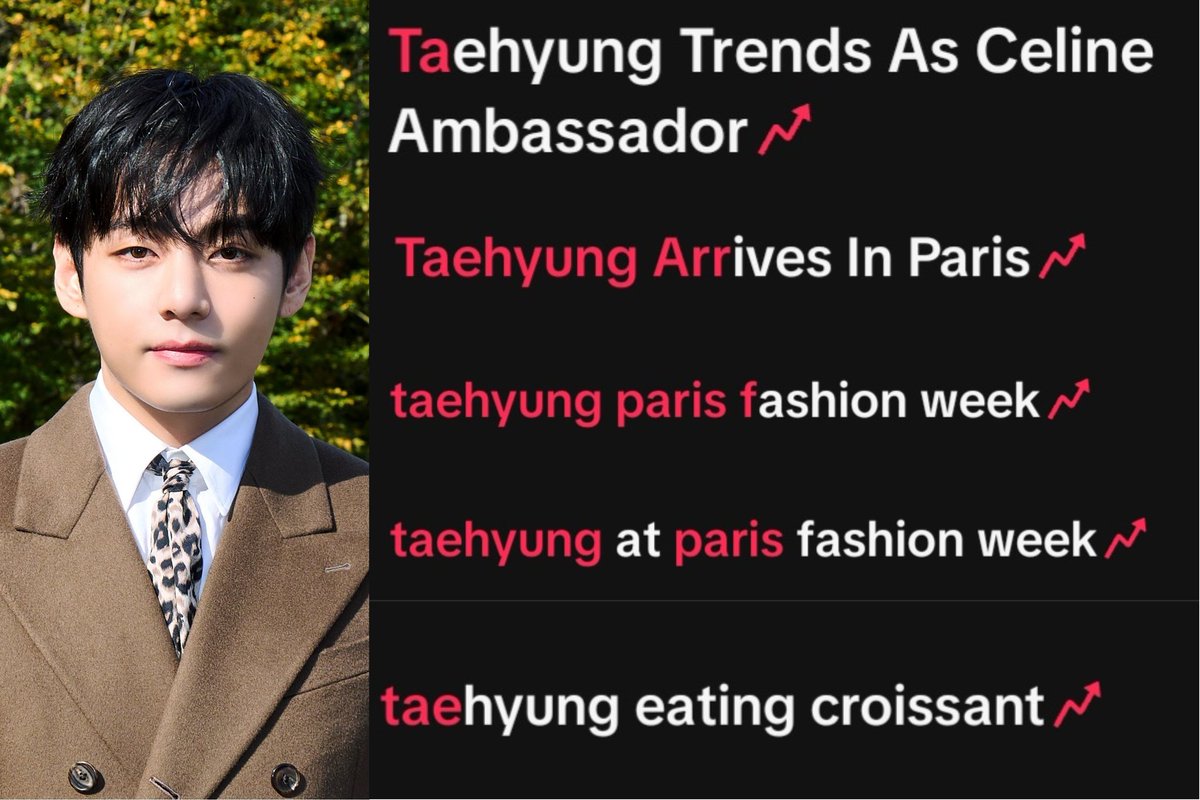 Kim Taehyung will always be famous. He has so many trending topics on Tiktok for paris fashion week. Our impactful king 🔥

TAEHYUNG TAEHYUNG
V FOR PARIS FASHION WEEK
CELINE AMBASSADOR TAEHYUNG
#TAEHYUNGxCELINE #VxCelineEte26  <a href="/celineofficial/">CELINE</a>