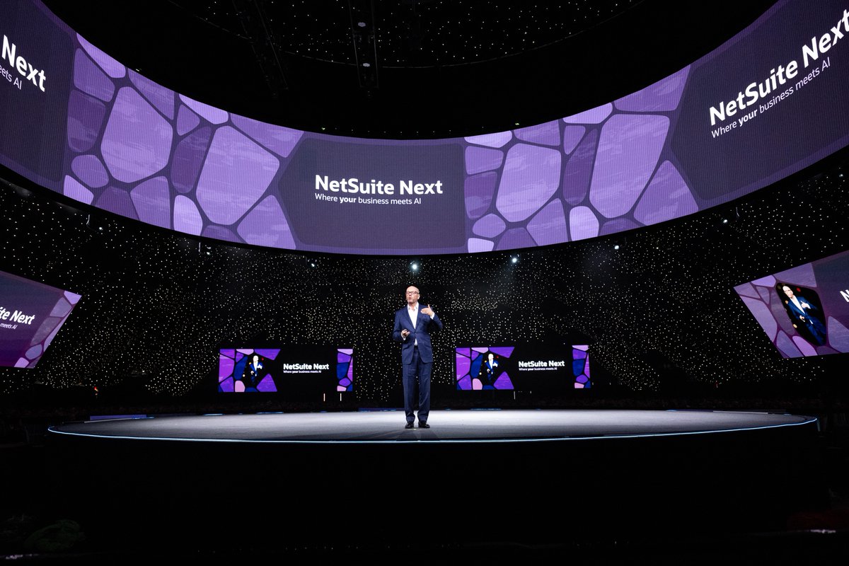 NetSuite's tweet image. &quot;Suite” dreams are made of #SuiteWorld Day 2! Our founder and EVP Evan Goldberg unveiled the biggest announcement in our history during his keynote: NetSuite Next, along with many other #AI enhancements, and our SVP of growth strategy and execution Sam Levy spotlighted strategies…