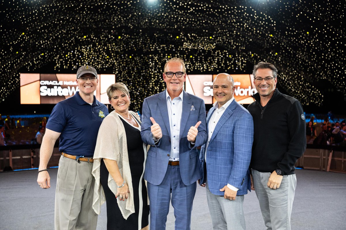NetSuite's tweet image. &quot;Suite” dreams are made of #SuiteWorld Day 2! Our founder and EVP Evan Goldberg unveiled the biggest announcement in our history during his keynote: NetSuite Next, along with many other #AI enhancements, and our SVP of growth strategy and execution Sam Levy spotlighted strategies…