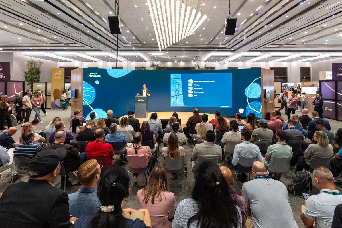 NetSuite's tweet image. &quot;Suite” dreams are made of #SuiteWorld Day 2! Our founder and EVP Evan Goldberg unveiled the biggest announcement in our history during his keynote: NetSuite Next, along with many other #AI enhancements, and our SVP of growth strategy and execution Sam Levy spotlighted strategies…