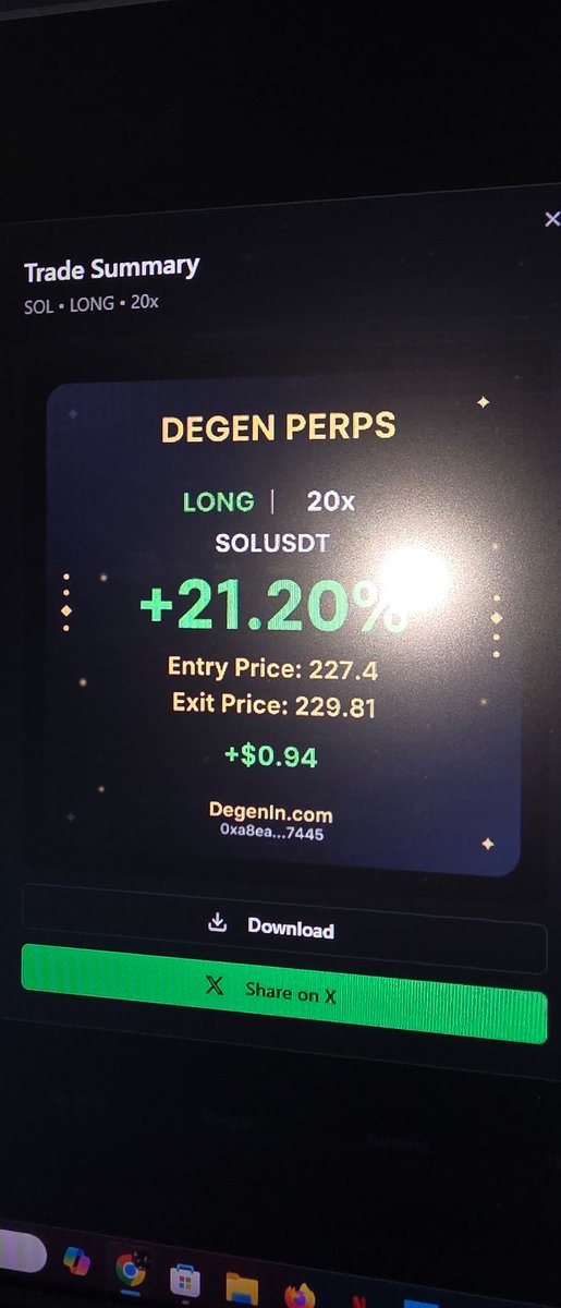 PABZ_83's tweet image. MAN, THIS PLATFORM IS INCREDIBLE!!!!
FIRST TRADE IN AND BOOM 🔥🔥🔥🔥🔥
LFGOOOOOOOOOOOOOO 🚀🚀🚀🚀 
#DEGENIN #pDGN #DEGENPERPDEX
#DEGEN @degenin_social @DegenPerpDex