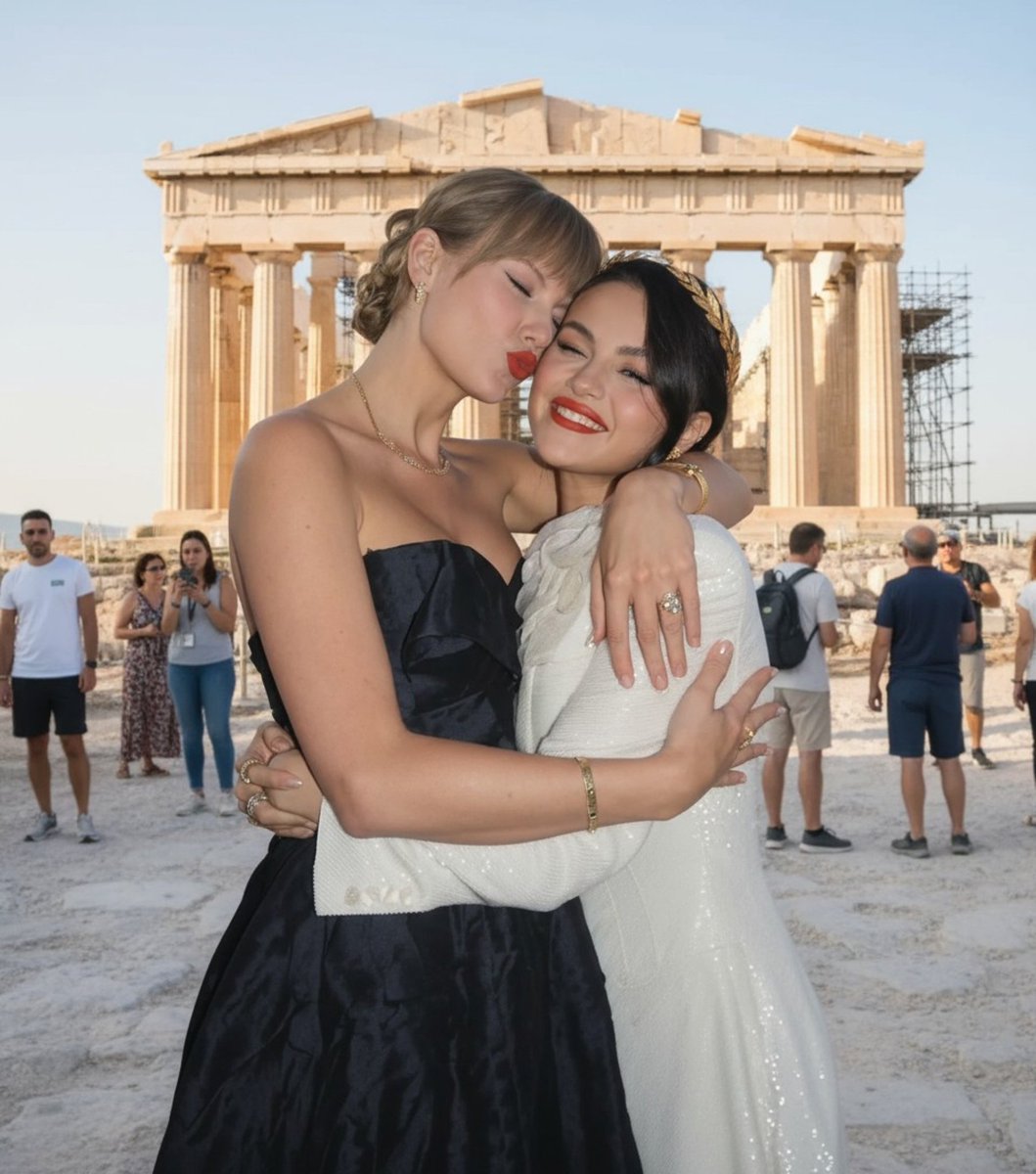 BeyondTheDrama's tweet image. Edited this stunning Taylor Swift and Selena Gomez hug at a Greek temple using ImaStudio! Enhance your photos with us—try it now! #imastudio #nanobanana #photoedit #taylorswift #SelenaGomez