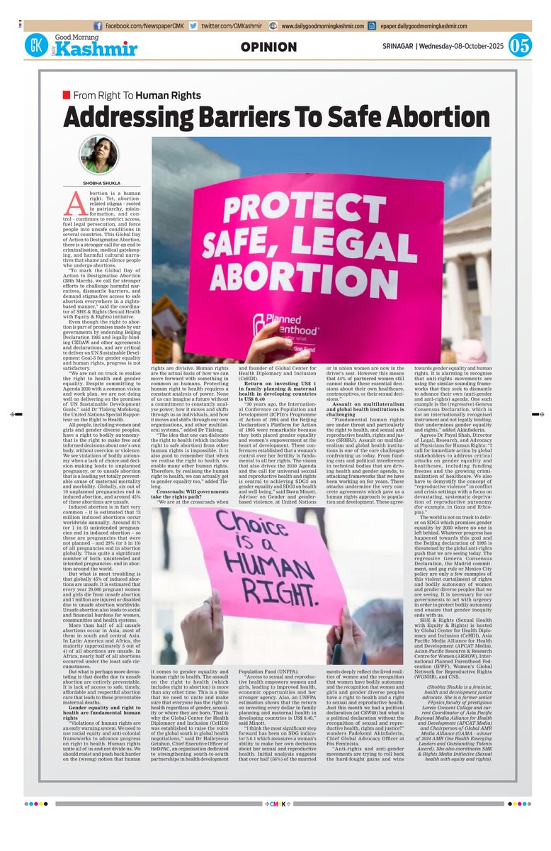bobbyramakant's tweet image. #PublishedToday ✅Progress on #SDG3 & #SDG5 is NOT on track
Insights: @drtlaleng UN SR #RightToHealth, @DawnMinott @UNFPA, Fadekemi @Fos_Feminista, @Payal_K_Shah @P4HR
✅Daily GMK
epaper.dailygoodmorningkashmir.com/epaper/edition…
✅CNS
citizen-news.org/2025/03/right-…
#GenderEquality #RightToHealth #SDGs