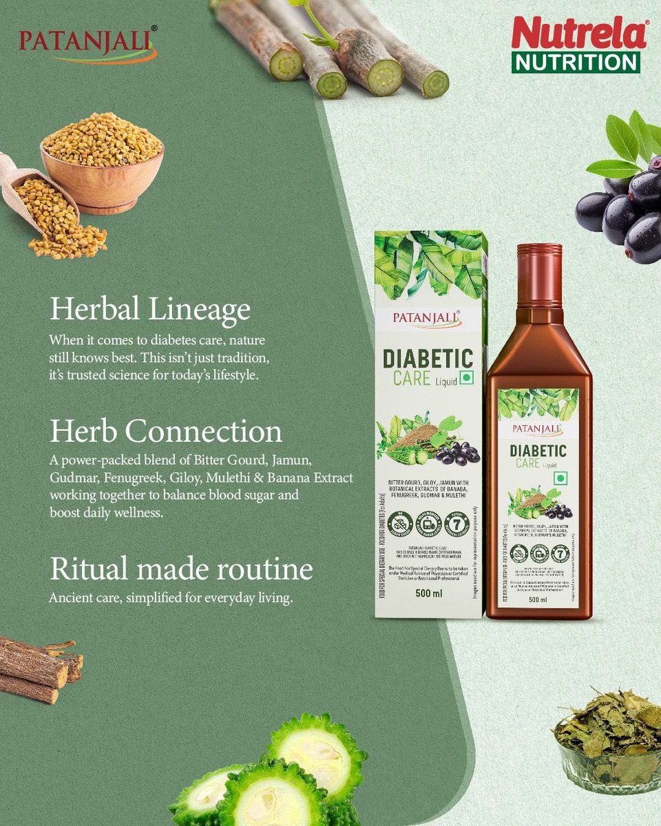 NutrelaN's tweet photo. Tap into the trusted Herbal Lineage of nature with Patanjali Nutrela Diabetic Care Liquid. This isn't just tradition; it's trusted science for modern wellness.

#NutrelaNutrition #DiabeticCare #HerbalMedicine #Ayurveda #BloodSugarControl #Wellness #Patanjali https://t.co/KYEfpYBXKX