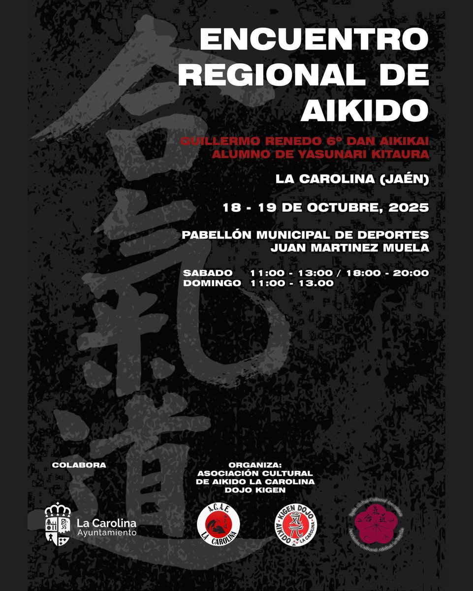 Próximo Encuentro Regional de Aikido con Guillermo Renedo que tendrá lugar en La Carolina (Jaén) 18 y 19 de octubre de 2025.

#aikido #合氣道 #curso #aikikai #ACAE #aikidoaikikai #seminar #tatami #spainaikikaisince1967 #スペイン合気会 #合気会 #Guillermorenedo #LaCarolina