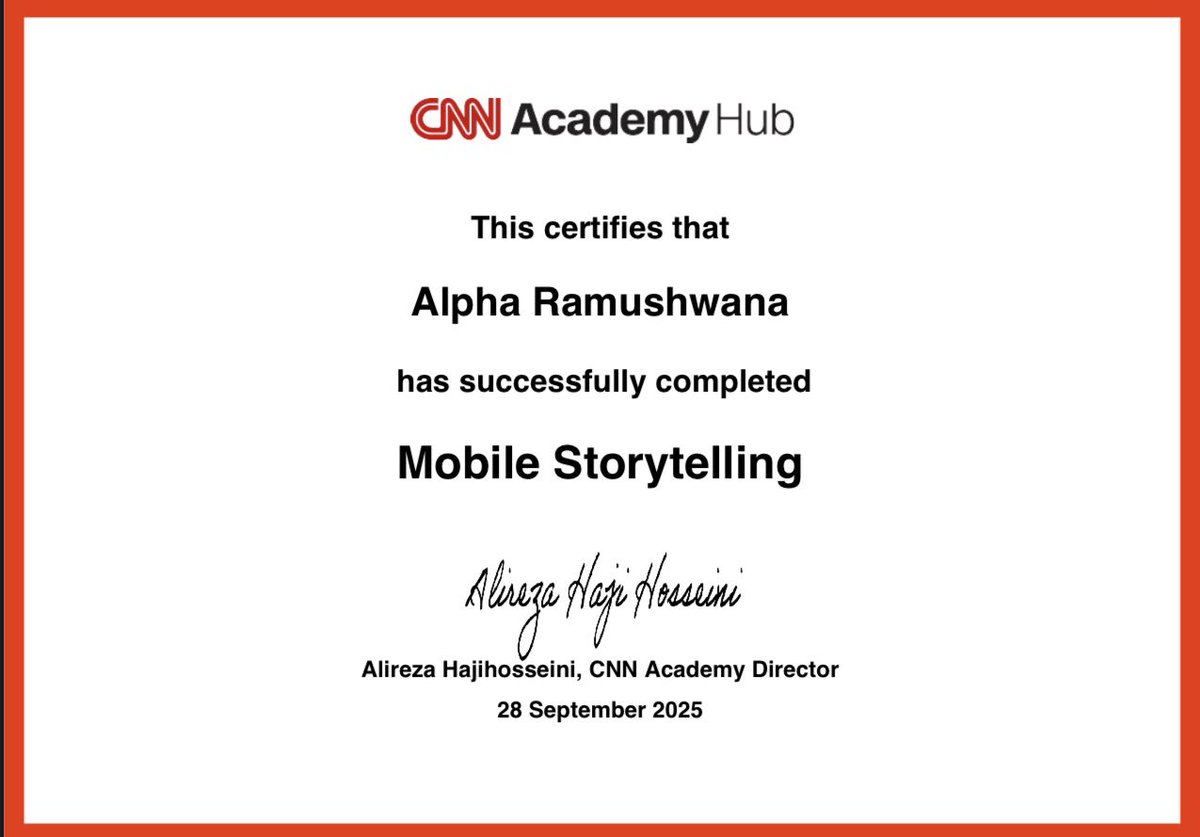 JusstAlpha's tweet photo. What an incredible journey it’s been with CNN! 🥹🙏🏽 I recently completed a 12-module Journalism course with CNN Academy.

Truly one of my proudest achievements. I had the privilege of learning directly from some of the best in the industry!

#CNNAcademy https://t.co/uFkpeuyzqK