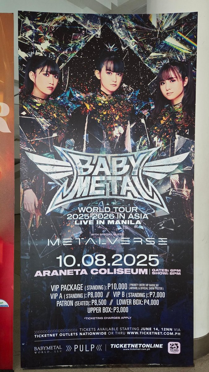 pulpliveworld's tweet photo. METALI! 🔥 @BABYMETAL_JAPAN fans, where are you at?!Tonight’s the night we’ve all been waiting for, BABYMETAL live at the Smart Araneta Coliseum! 🤘💥

There are still tickets left via @TicketNetPH, so don’t miss your chance to join the metal party and rock with us tonight! ⚡️

#BABYMETALinMANILA