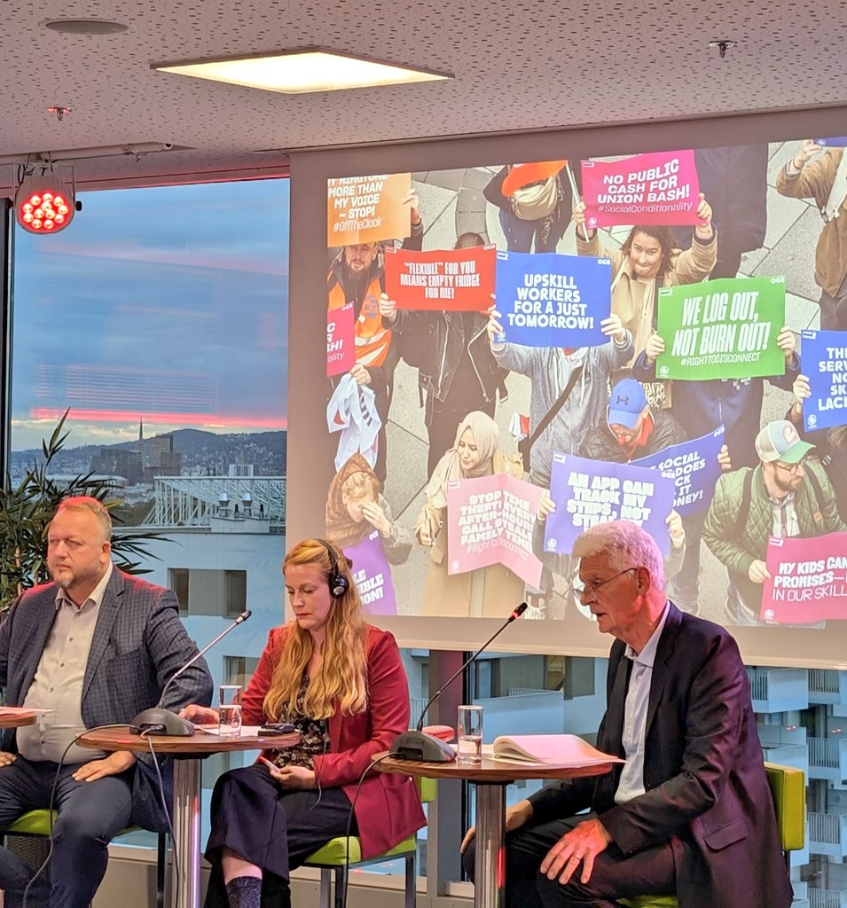 PSchydlowski's tweet photo. The #DecentWorkNow day in Vienna ended with a High-level panel on the Quality Jobs Roadmap with :

  - Wolfgang Katzian (@oegb_at and @etuc_ces President)

  - Nicolas Schmit (former Minister of Labour, Employment of Luxembourg and former Commissaire for Employment and Social Affairs)

  - Knut Dethlefsen (Director of the @FESonline Competence centre for Future of Work in Brussels)

  - Rolf Schmachtenberg (Former State Secretary at the german Federal Ministry of Labour and Social Affairs and Special advisor to Commissioner Minzatu, in charge for preparing Quality Job Roadmap)
