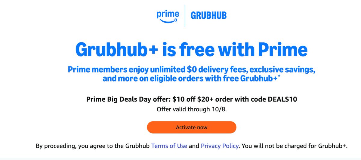 USCCStrategy's tweet image. #ad #Amazon Prime Big Deals Day offer: $10 off $20+ order with code DEALS10 with free #Grubhub+ by 10/8/25 
amazon.com/prime/offer/em…
Signup Amazon Prime: amazon.com/prime?tag=bgh1…