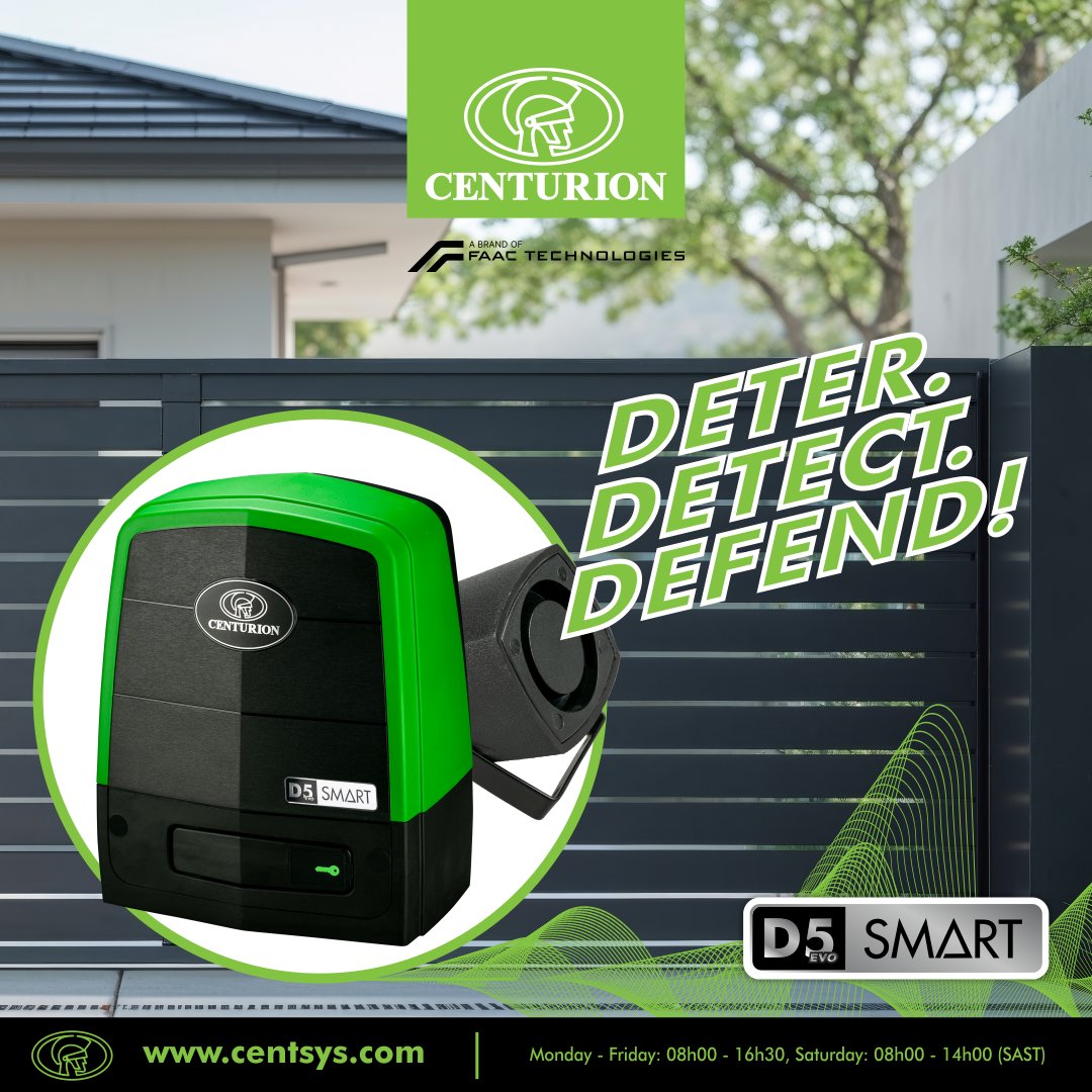 CentSys_WA's tweet photo. 𝗬𝗼𝘂𝗿 𝗚𝗮𝘁𝗲. 𝗬𝗼𝘂𝗿 𝗙𝗶𝗿𝘀𝘁 𝗥𝗲𝘀𝗽𝗼𝗻𝗱𝗲𝗿.

The best kind of break-in? The one that never happens.

The D5-Evo SMART is ready to raise the alarm. When paired with the SMART Siren, its built-in tamper detection doesn’t just monitor the motor - it senses movement across the entire gate.

One touch of suspicious activity, and the 110dB blast audible alarm that makes criminals think twice!

Deter. Detect. Defend. The first tier of SMART security starts here.

To find out more, contact Centurion Systems West Africa today.

#CenturionSystemsWestAfrica #CenturionSystems #CENTURIONSMART #EarlyWarning #D5EvoSMART #SecureWithSound #MakingLivesEasier #Nigeria
